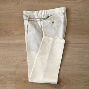 Suitsupply white herringbone cotton-linen Ames Trousers (32”) (Gently Used)